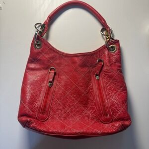 Vtg Y2K Guia's Italy Red Leather Boho Quilted Hobo Shoulder Bag Preppy Old Money